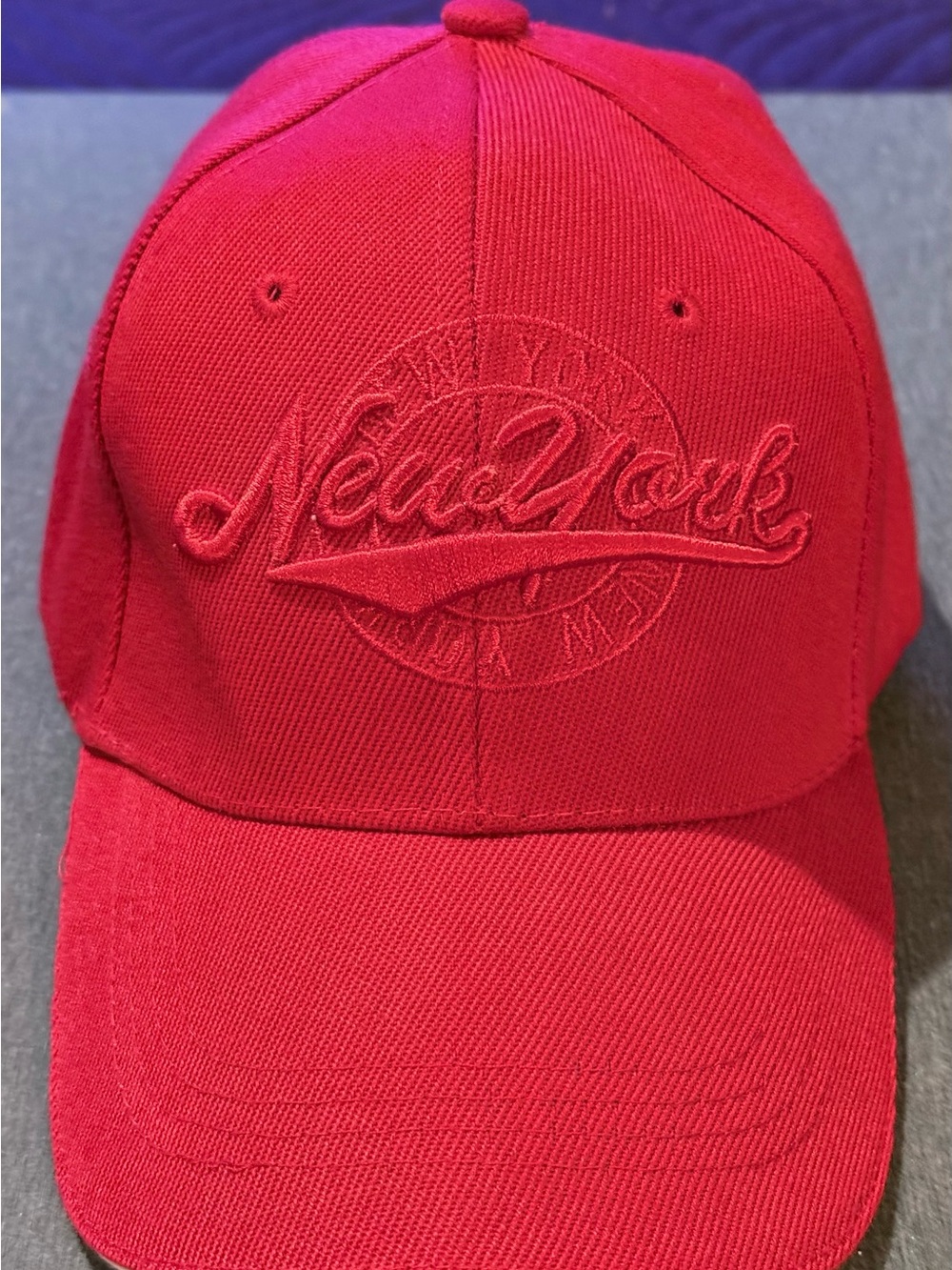 Red New York Script Embroidered Baseball Cap